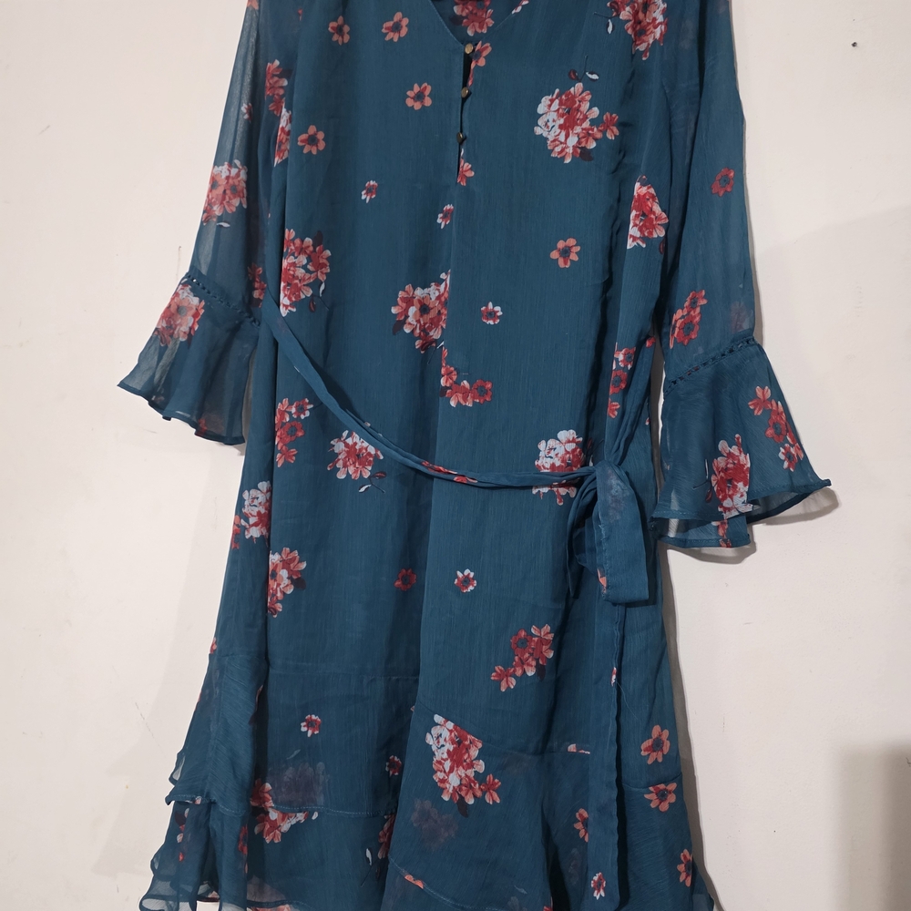 A Pea in the Pod Teal Floral Long Sleeve Dress